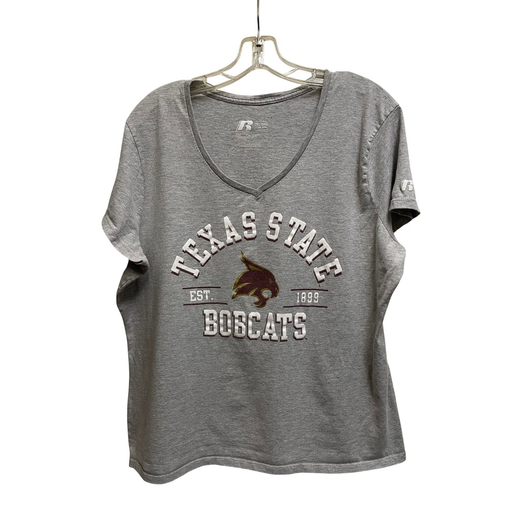 Russell Athletic Texas State Bobcats V-Neck Graphic Tee Gray 2XL 18W-20W